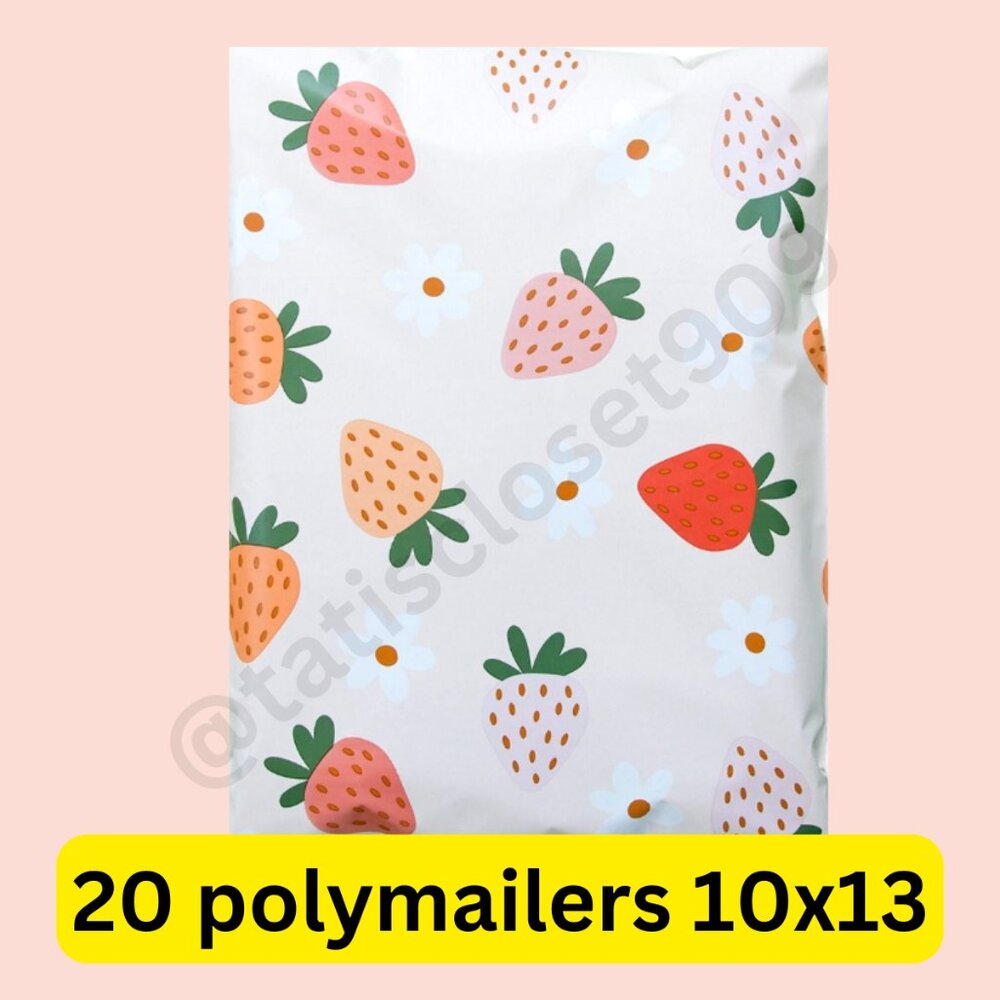20 poly mailers strawberry print self seal size 10x13